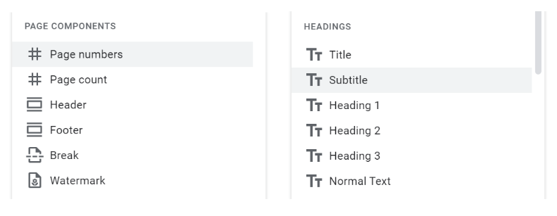 Page setting in Google Docs